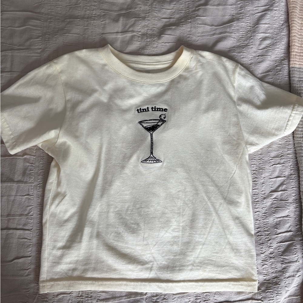 Cream T-Shirt with Martini Glass Embroidery